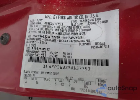 2003 Ford Focus Se/Ztw from USA, damaged, VIN 1FAFP36333W157750